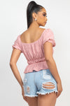 Puff Sleeve Eyelet Peplum Top