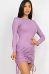 Ribbed long sleeve drawstring bodycon dress