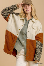 Mineral wash color block mixed print jacket