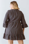 Plus Navy Stripe Print Cotton Flare Hem Mini Dress