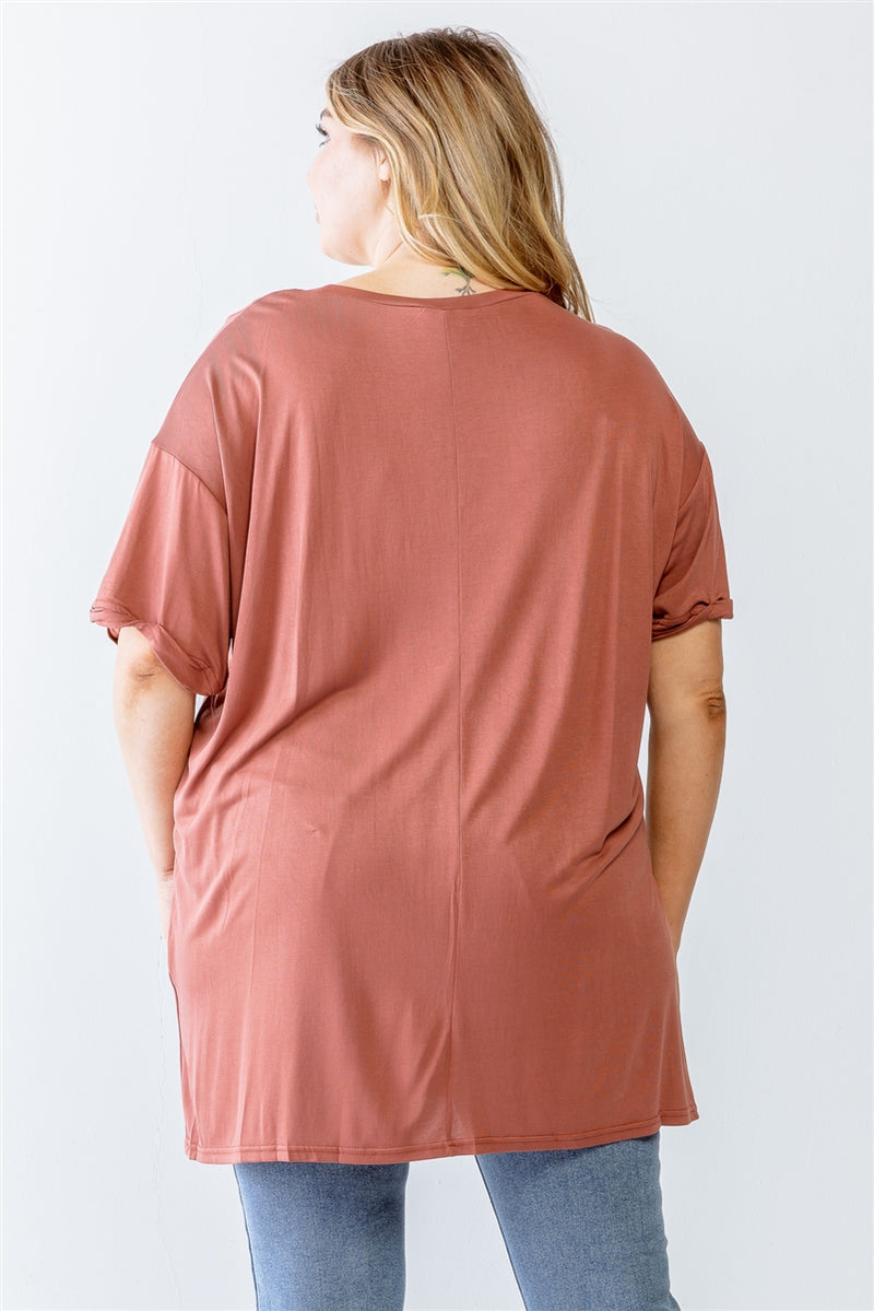 Plus Brick Round Neck Short Sleeve Relax Top