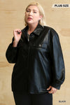 Faux Leather Button Down Shacket With Side Pockets