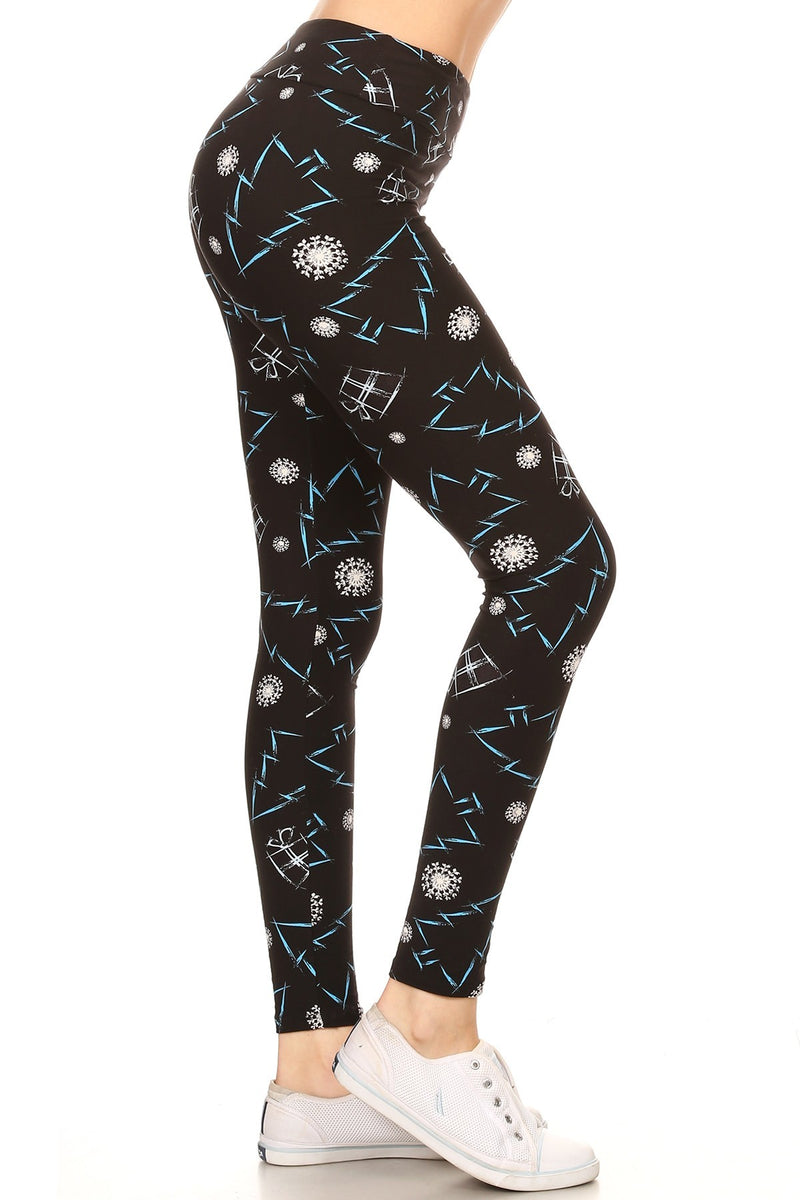 Yoga Style Banded Lined Tree Printed Knit Legging With High Waist