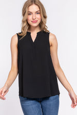 Sleeveless Henley Neck Woven Top