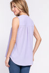 Sleeveless Henley Neck Woven Top