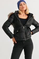 Long Sleeve Faux Fur Hood Padded Water Resistant Finish Jacket