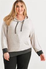 Plus Heather Grey & Charcoal Soft-to-touch One Pocket Hooded Sweater