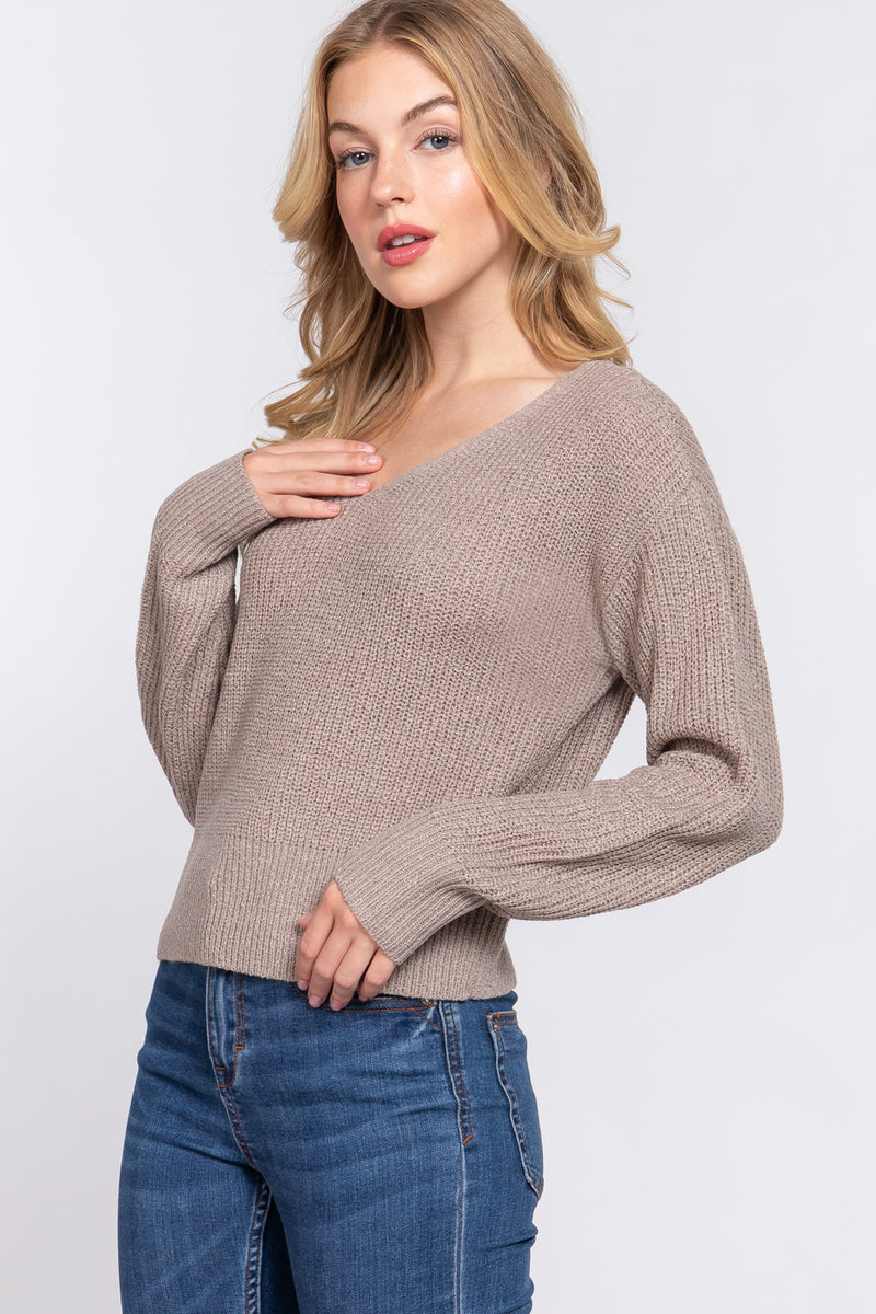 Dolman Slv Strappy Open Back Sweater