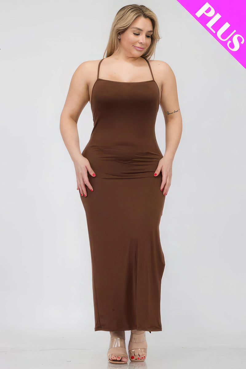 Plus Size Crisscross Back Split Thigh Maxi Dress