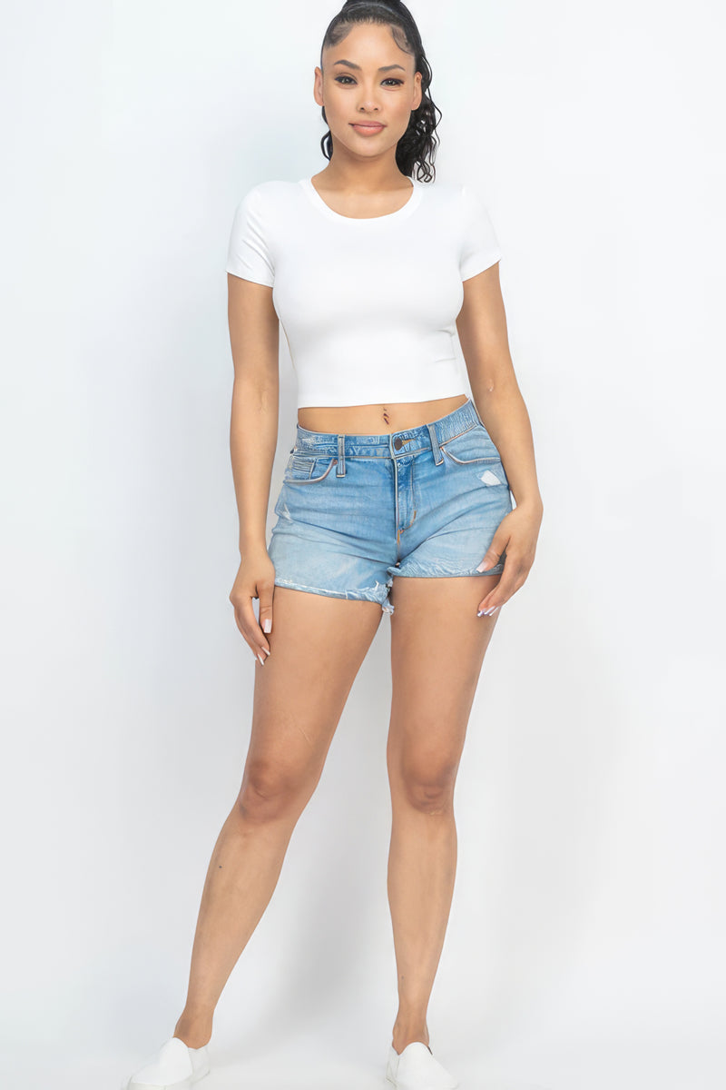 Short Sleeve Roundneck Crop Top