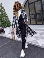 Plaid Collared Neck Slit Longline Coat