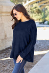 Basic Bae Full Size Ribbed Round Neck Long Sleeve Knit Top